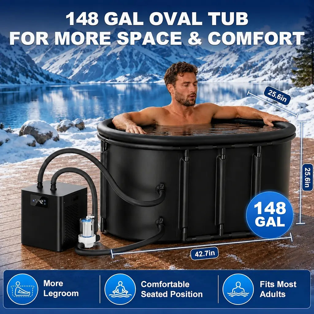 1/3 HP Ice Bath Chiller & 148 Gal Oval Cold Plunge Tub Kit