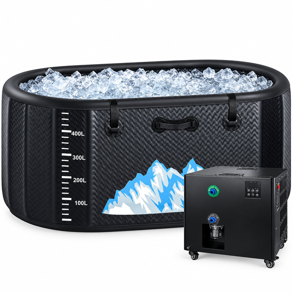 Cold Plunge Tub, 248 Gallon, 1 Horsepower, Heavy-Duty Ice Bath Tub for Athletes with Hot & Cold, Portable Inflatable Plunge Chiller with Water Treatment Kit, Immersion Therapy, Wifi (Black, 1 Set)