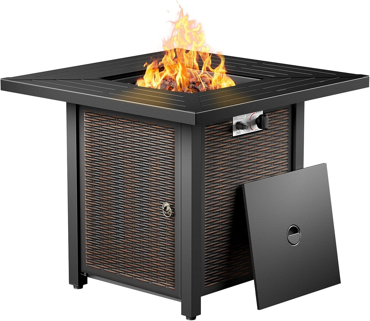 30 Inch Fire Pit Table, Propane Gas Fire Pit Table with 50,000 BTU, Outdoor Patio Firepit Table with Cover Plate, Square Fire Table for Patio, Deck, Backyard