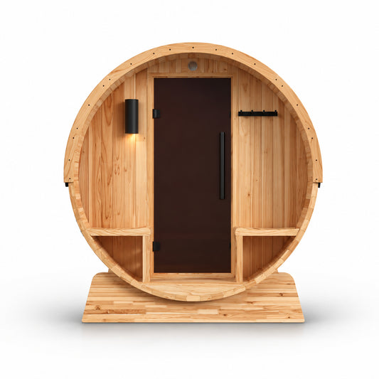 4-Person Electric Heater Outdoor Cedar Barrel Steam Sauna Front Porch Canopy - ETL Certified